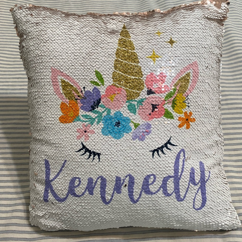 Personalized “Kennedy” Flip Sequin Unicorn Pillow 🦄